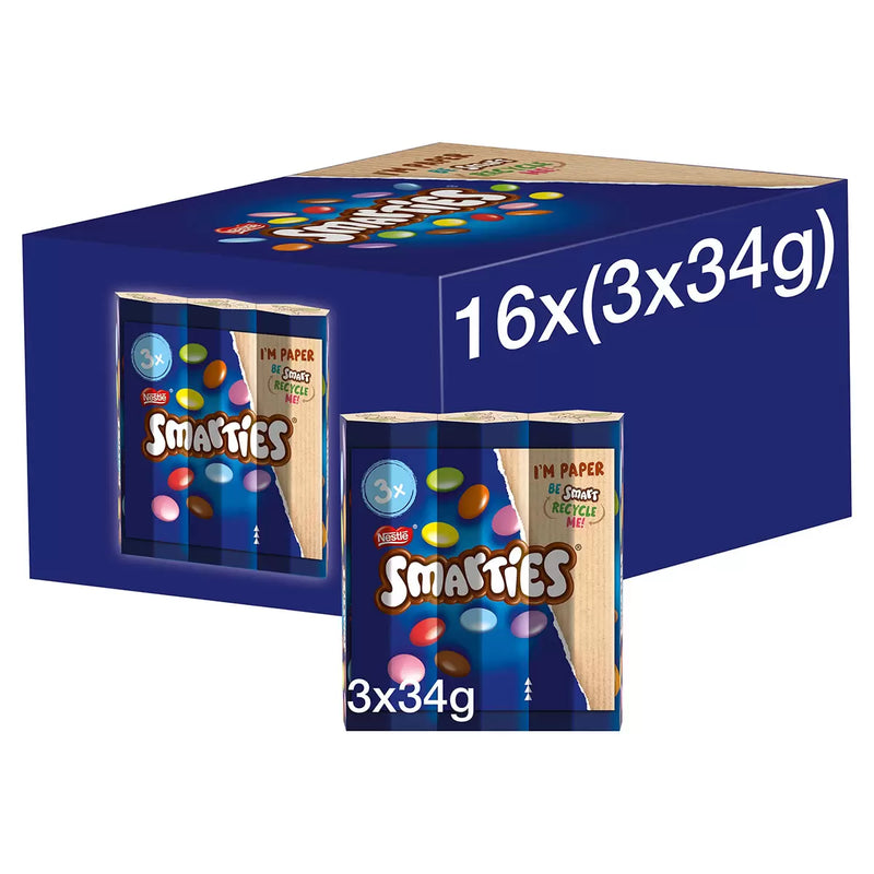 Nestle Smarties Tube Pack of 3 x 34g x 16