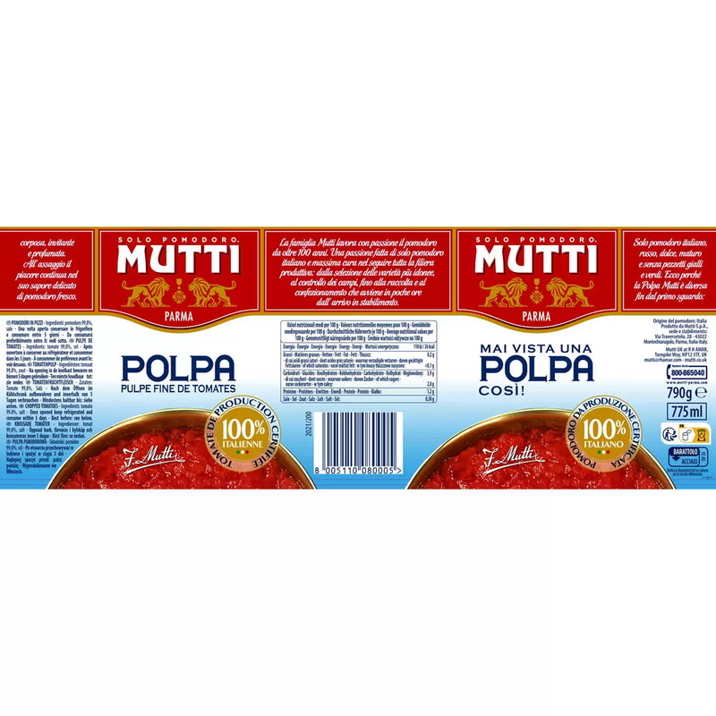 Mutti Polpa Chopped Tomatoes Pack of 6x790g