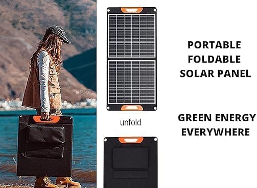 100W Portable Solar Panel, Foldable Solar Charger 2 USB + DC Outputs, Compatible with Generators Power Station for Camping Campervan Off-Grid Home