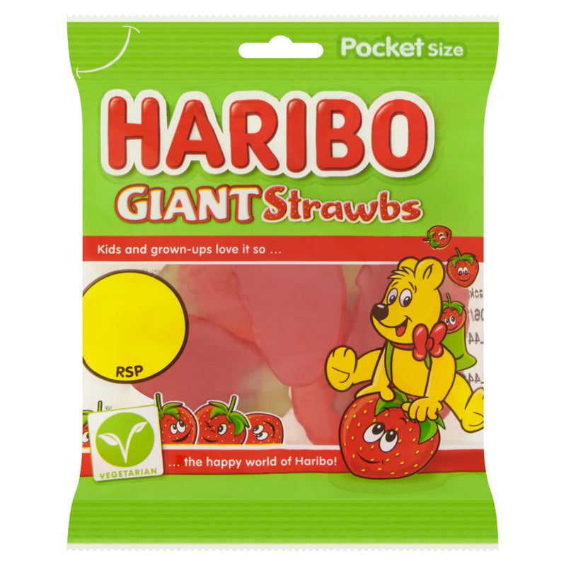 HARIBO Giant Strawbs Strawberry Flavour Chewy Jelly Sweets Pocket Pack 20x60g