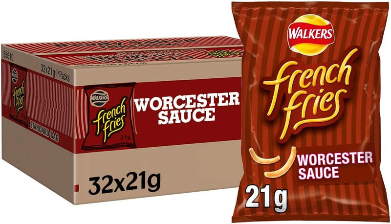 Walkers Crisps French Fries Worcester Sauce Snacks Pack of 32x21g