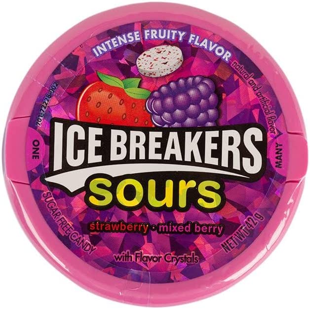 Ice Breakers Berry Sours Pack Of 8X42G, Strawberry, Mixed Berry And Cherry Flavour Bulk Pack