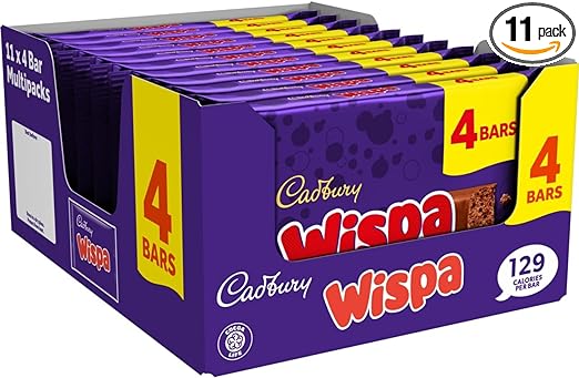 Cadbury Wispa Chocolate 4 Bars 94.8g (Pack of 11 Multipacks)