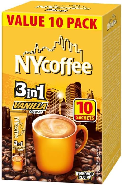 NY Coffee 3in1 Vanilla Coffee Sachets 140g (10 Sachets) - Box of 10 (Total 100 Sachets)