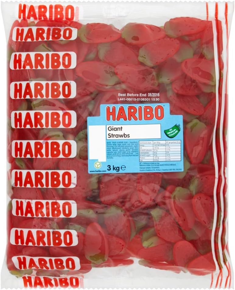 HARIBO Giant Strawbs bulk bag Pack of 3kg