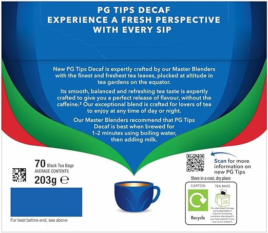 PG Tips Decaf 70, Pack of 6 (Total 420 Tea Bags)