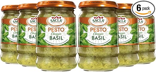 Sacla' Italian Classic Basil Pesto, 190 g, (Pack of 6)