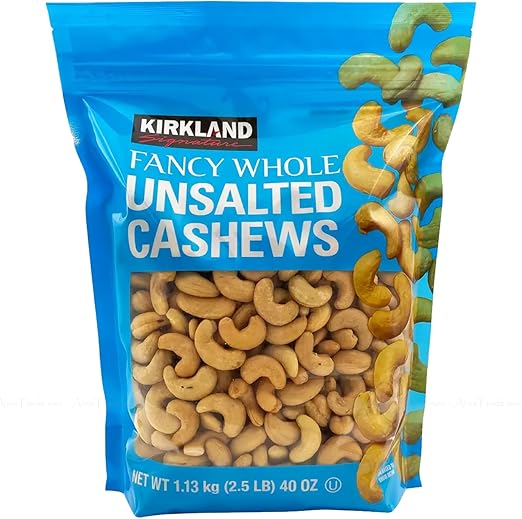 Kirkland Signature Fancy Whole Unsalted & Roasted Cashews Nuts Bag Packof 1x1.13kg.