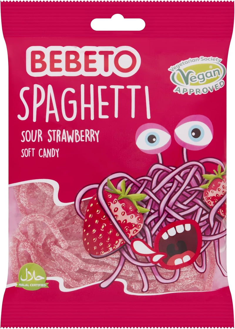 Bebeto Spaghetti Sour Strawberry Soft Candy Pack of 20x70g