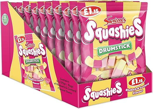 Swizzels Squashies Sweets Rhubarb and Custard Flavour Pack of 12x120g