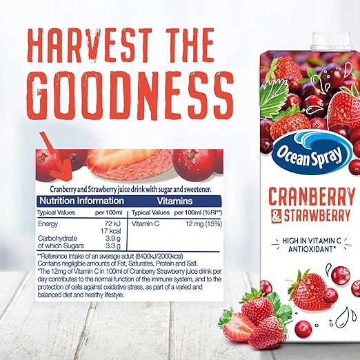 Ocean Spray Cranberry and Strawberry Juice Drink, 1L Carton (12-Pack)