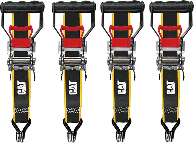 CAT Heavy Duty Ratchet Tie Down Straps Caterpillar 4 Piece Set Pack 1.5"x16ft