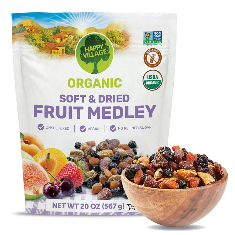 Happy Village Organic Soft & Dried Fruit Medley Pack of 1x 567g