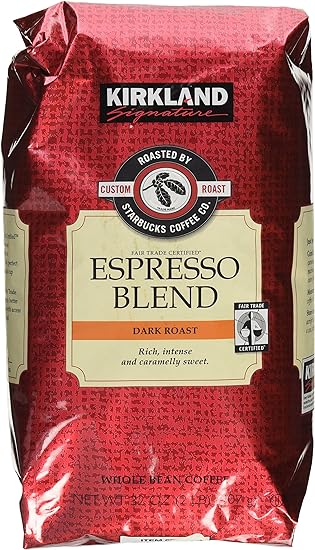 Kirkland Signature Starbucks Espresso Blend Dark Roast Whole Bean Coffee 32 Ounce