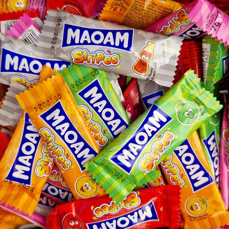 MAOAM Stripes fruit flavour chew party sweet (bag & tub)