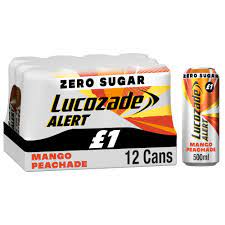 Lucozade Alert Mango Peachade zero sugar Energy Drink 12x 500ml can