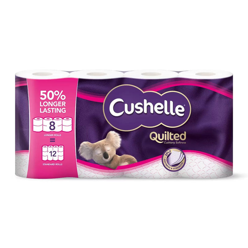 CushelleE QuiIlted 3-Ply Longer Rolls Toilet Tissue, 4 x 8 Pack