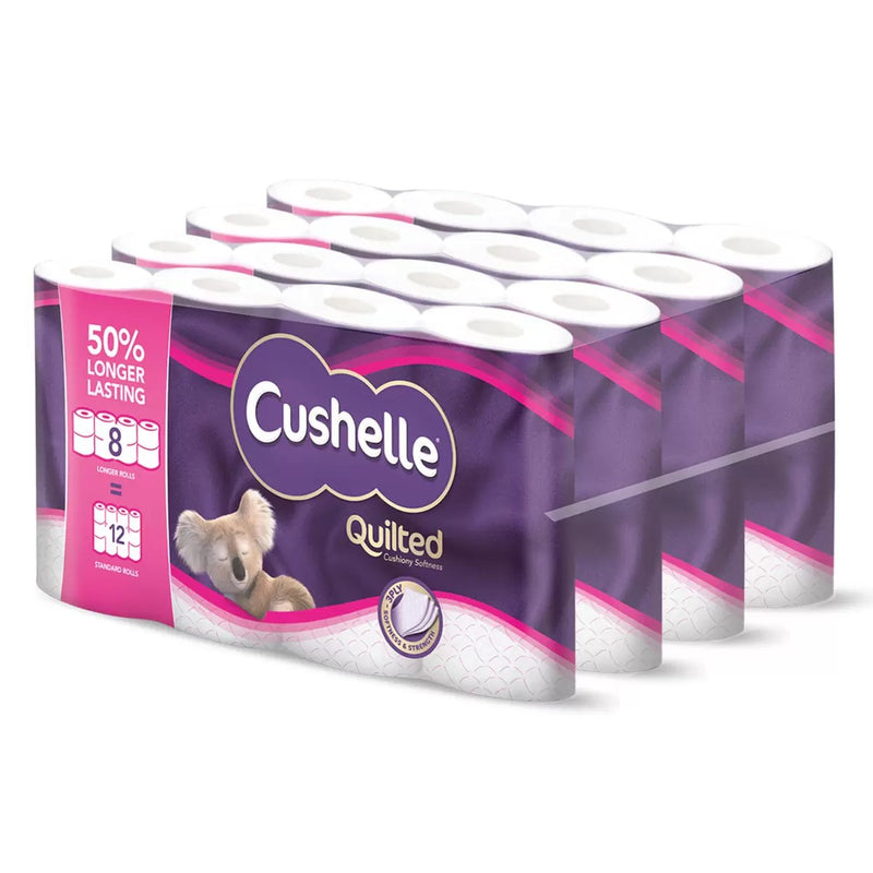 CushelleE QuiIlted 3-Ply Longer Rolls Toilet Tissue, 4 x 8 Pack