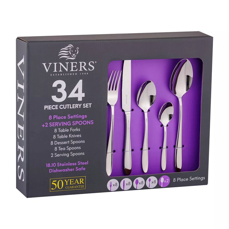 Viners Stainless Steel Cutlery Set, 34 Piece